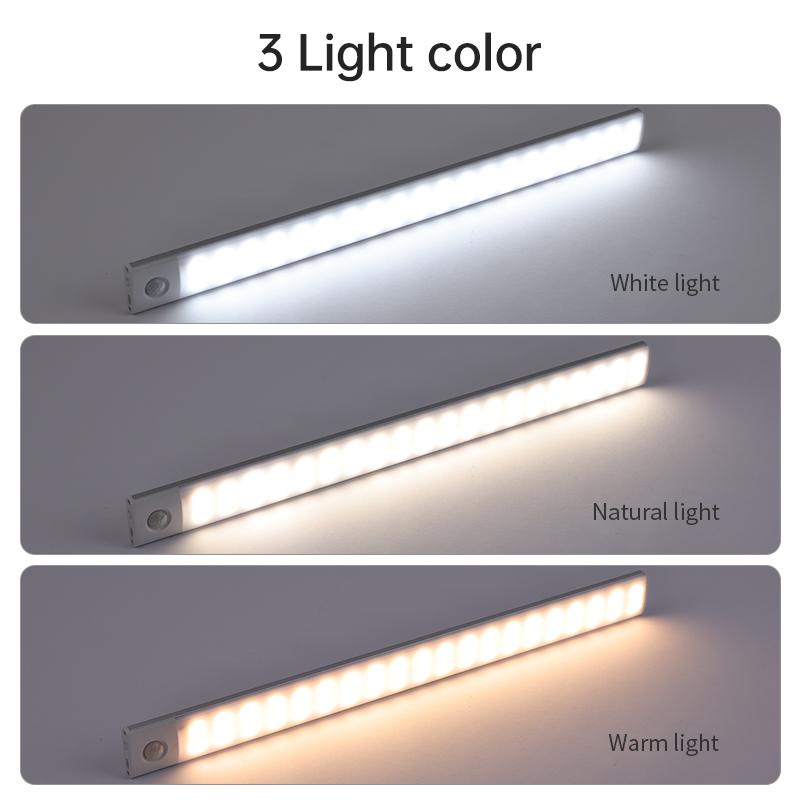 3 Colors Wireless LED Light Cabinet Light PIR Motion Sensor led USB Rechargeable Ultra-thin Aluminum kitchen cabinet light Night lighting Mobile Iron Magnetic Cable Charging LED Lamp