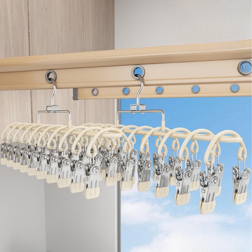 Stainless Steel Multi-Clip Hanger for Damit, Medyas at Underwear, Premium Multipurpose Windproof Matibay Pamilya at Bata