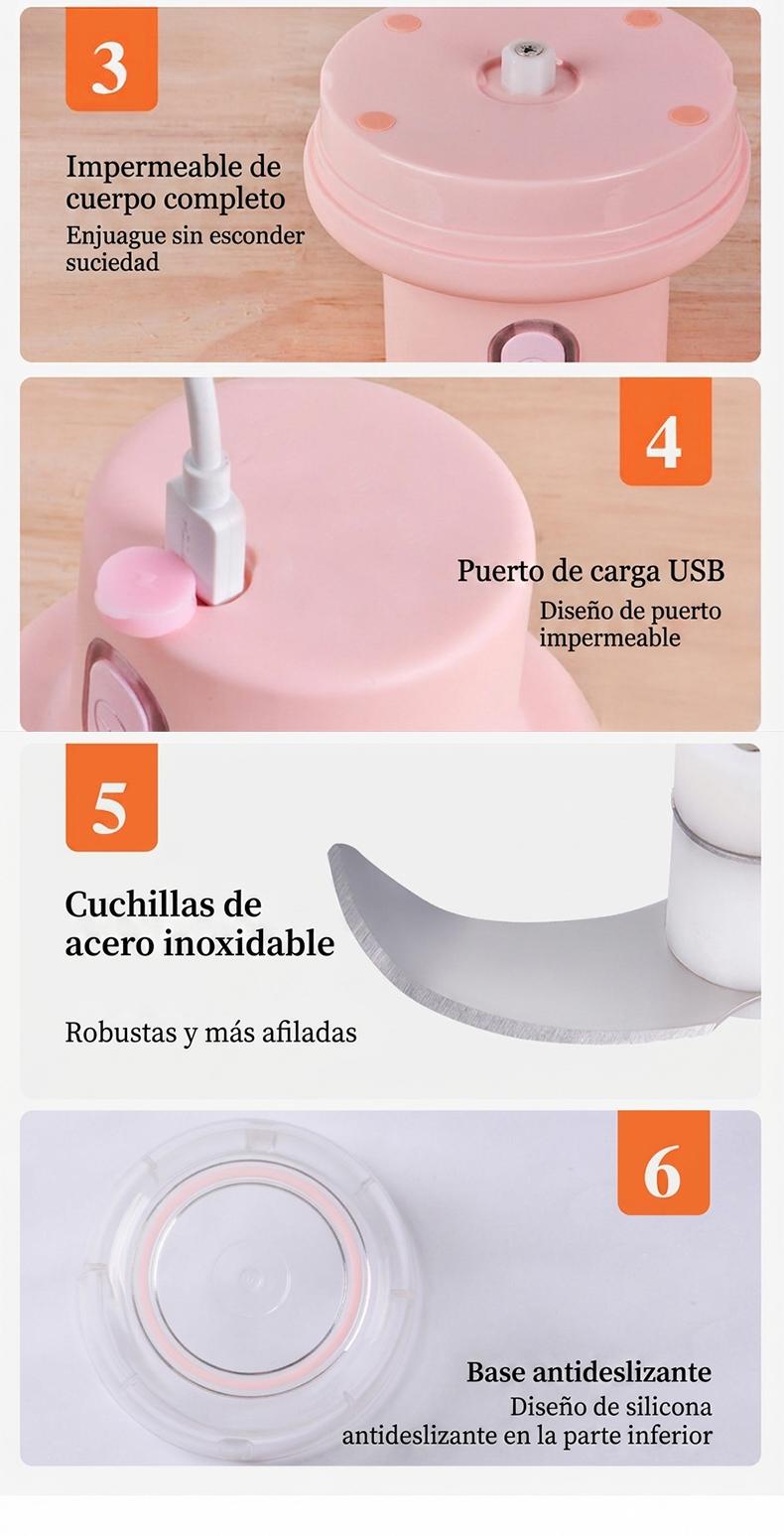 迷你电动食物处理器250ml蒜泥器和蔬菜切碎器无线USB充电式三片刀片肉类绞碎机