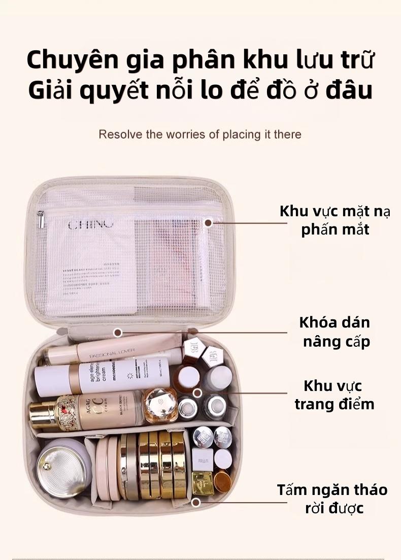 专业化妆品收纳包 内部多隔层灵活分隔 表面易于清洁 多用途适用于护肤品彩妆及个人用品收纳