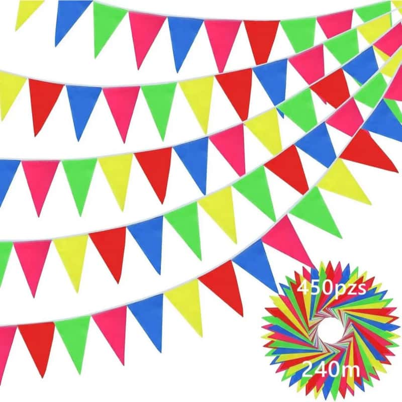 Banderines De Colores 240m En Total 3 Tiras De 80m Guirnalda Triangular De Plástico Para Inauguración Fiestas Y Carnaval