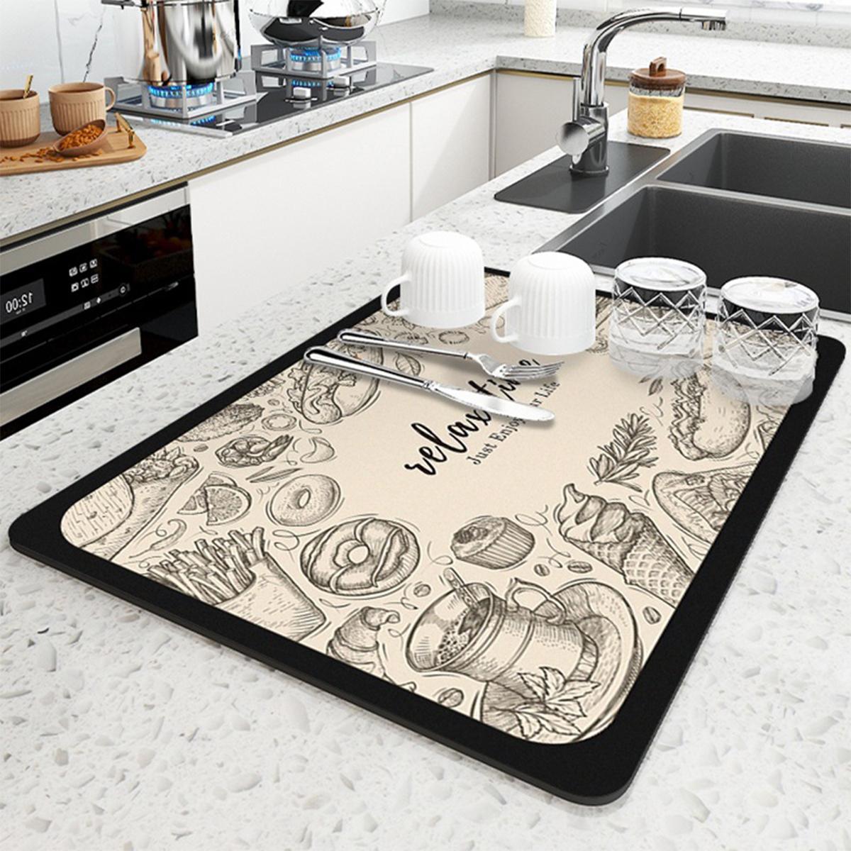 Tapete Absorbente Para Secado De Trastes Con Base De Goma Antideslizante Tapete Escurridor De Platos Y Vasos Cocina 1 Pza