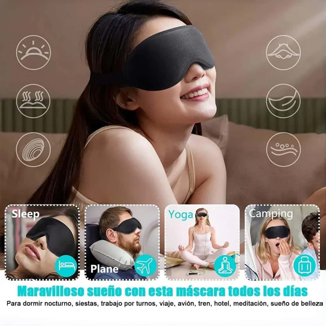 3D睡眠眼罩100%全遮光透气人体工学配耳塞旅行午休