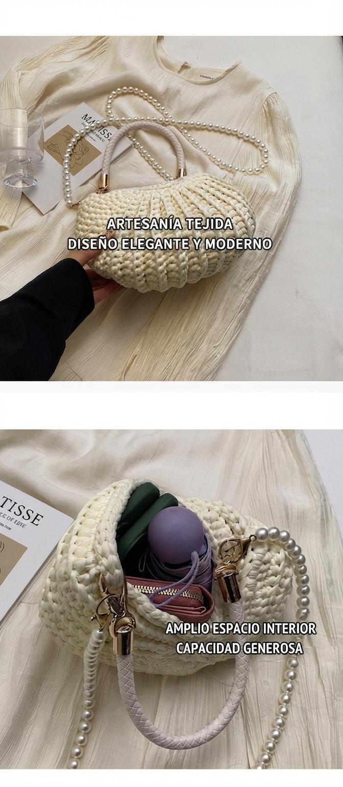 手工编织贝壳手提包女士珍珠肩带单肩斜挎优雅沙滩活动宴会包