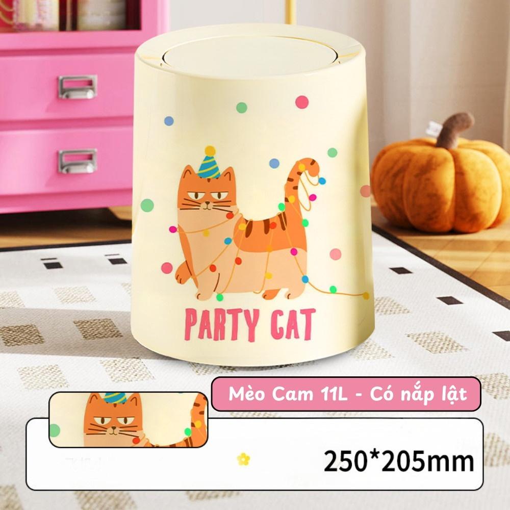 可爱猫咪图案 垃圾桶 11L 翻盖 塑料 客厅卧室办公室 美观实用 网红款