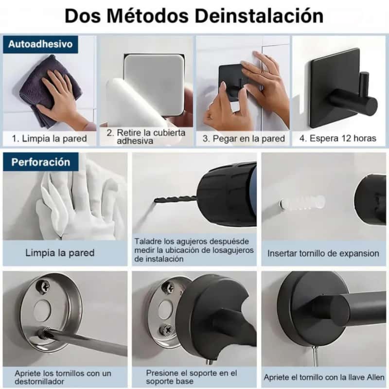 12件套浴室配件套装 304不锈钢哑光黑 毛巾架纸巾架皂碟 免打孔/打孔两用安装