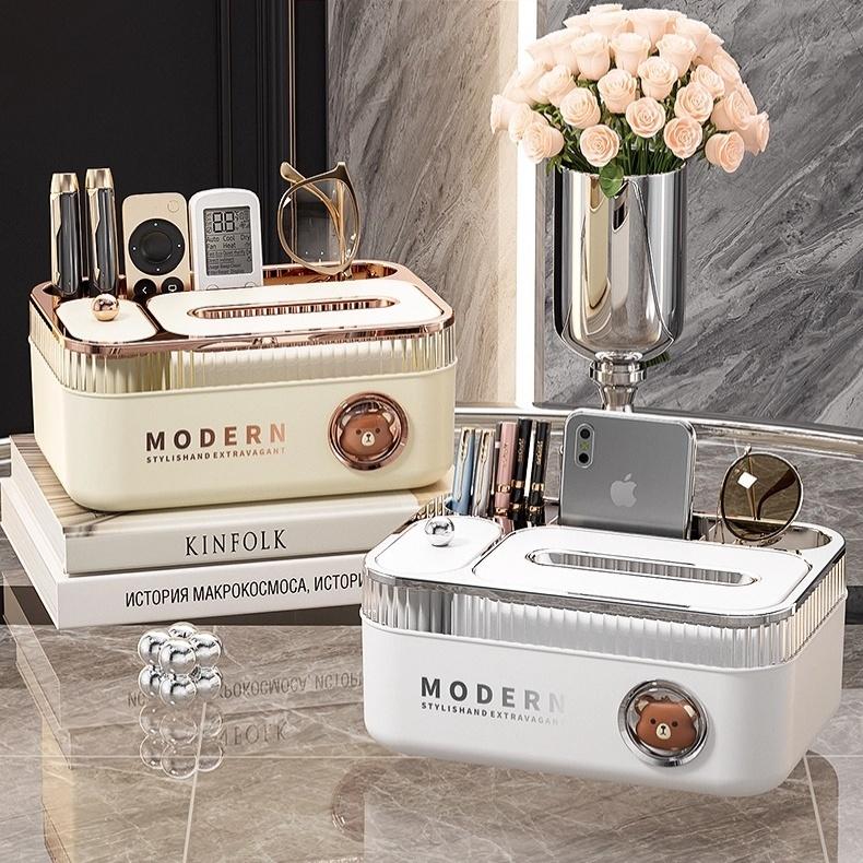 Tissue Box MODERN Multi-Purpose Thick PP with Spring Anti-Fall 24x16.5x10.8cm for Desk Bedroom Vanity