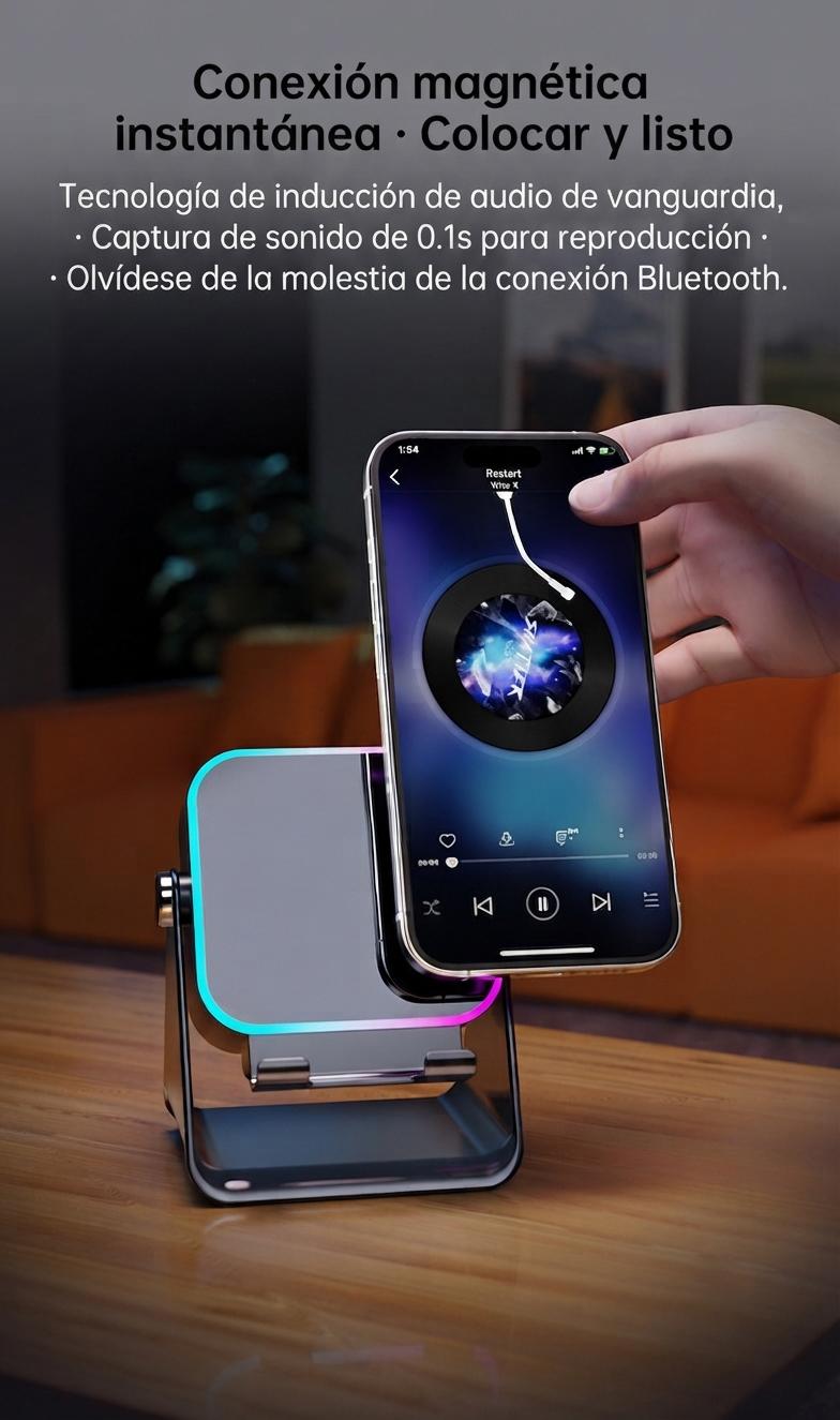 蓝牙音箱 5合1 多功能 无线充电器 移动电源 手机支架 RGB灯 便携式 环绕立体声