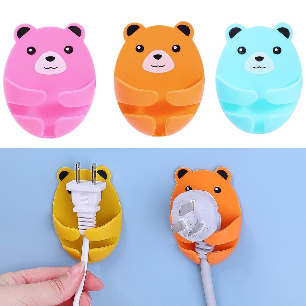 Multi-Purpose Cartoon Bear Plug Hook - No Punch, Self-Adhesive, Wall Mounted Power Plug Hook - Organizer