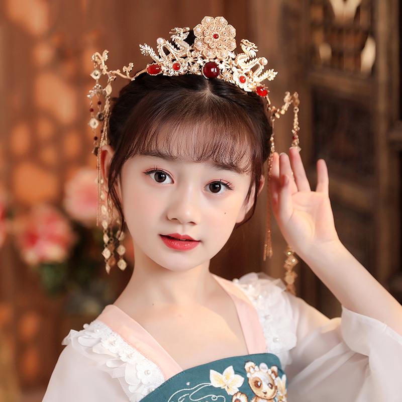 金色合金中式新娘凤冠头饰 塑料流苏 婚礼发冠 女士