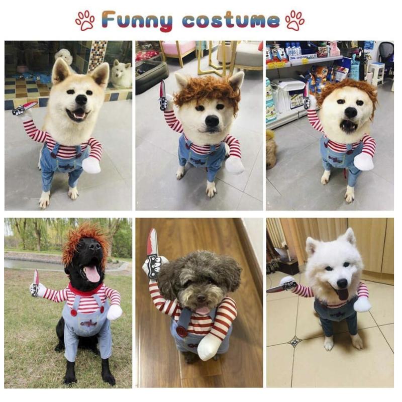 搞笑宠物狗衣服 cosplay服饰 万圣节搞怪服装 叼刀套装 猫狗节日派对服装
