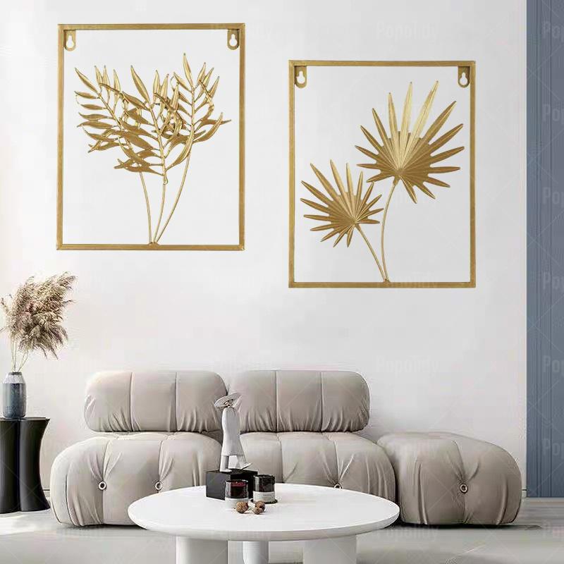 Popotidy 25cm*30cm Gold Leaf Square Frame Metal Wall Decor Nordic Style Christmas Home Room Living Walls Decoration Ornaments Hangable High Quality Iron Elegant Fashionable Durable