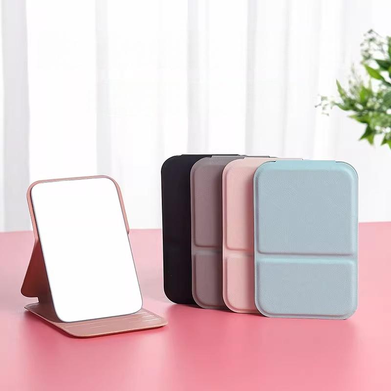 Mini Folding Mirror with 3 Adjustable Angles, Limit Groove, Smooth Leather Surface, Round Edge, Durable, Multiple Colors
