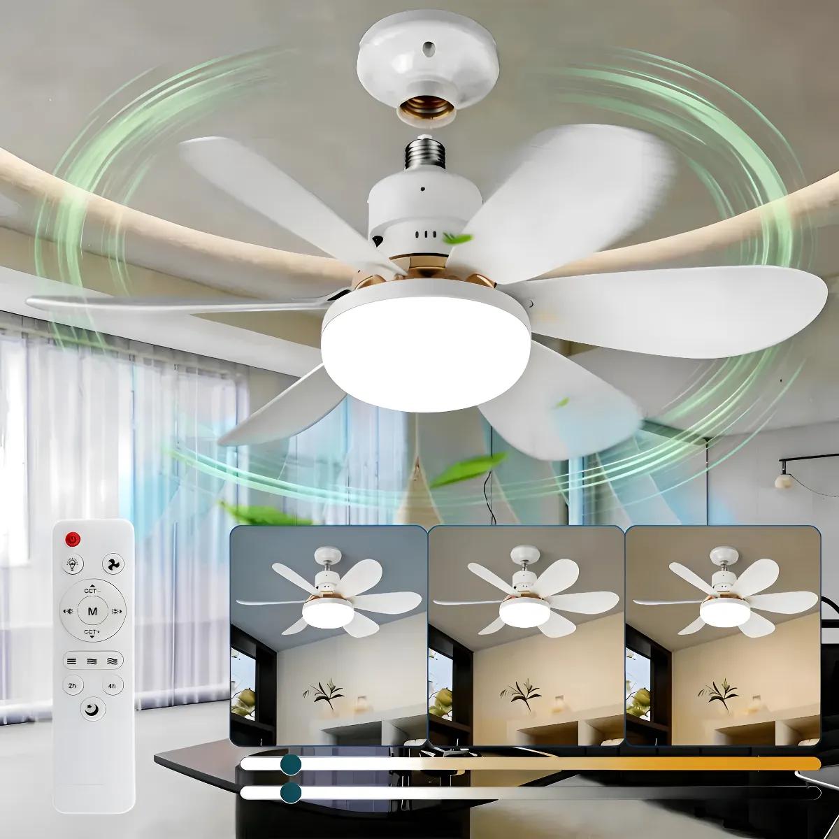 Lampara Ventilador De Techo Con Control Remoto Ventilador Con Luz 2 En 1 De 30W 3 Velocidades Y 3 Modos De Iluminación Hogar