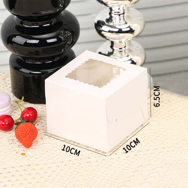 100个带窗蛋糕盒 10x10x6.5cm 卡纸盒附标签 适用于甜点 甜甜圈 曲奇 烘焙糕点