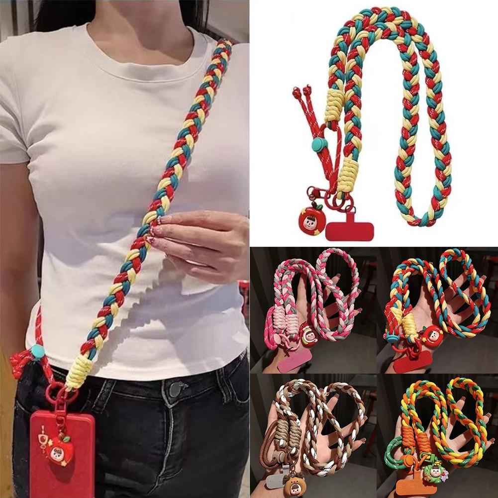手机挂绳斜挎手机绳女款户外旅行粗犷马尾辫编织可背加长款挂脖手机挂带旅行登山攀岩绳
