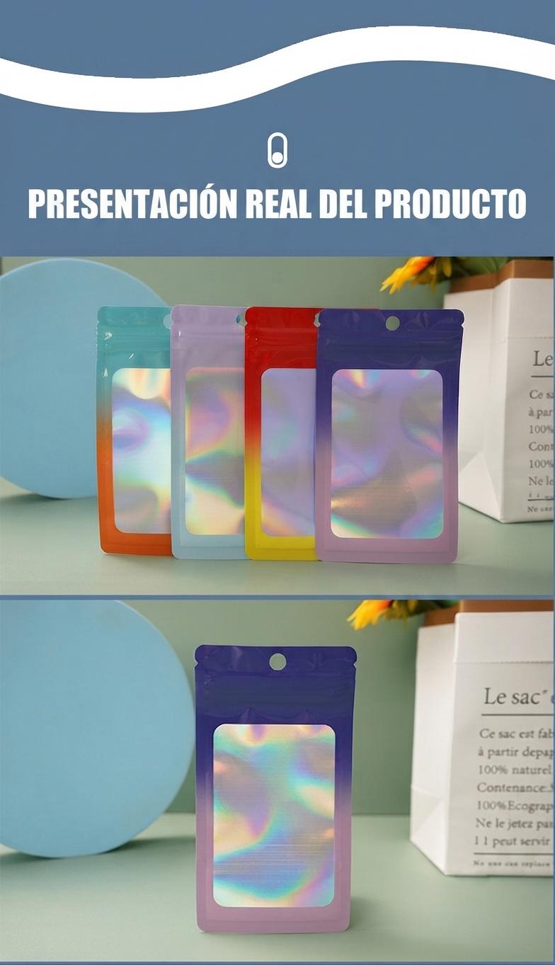 可重复密封自封袋 8x14 cm 镭射全息彩虹透明窗口 珠宝首饰化妆品创业用包装密封袋