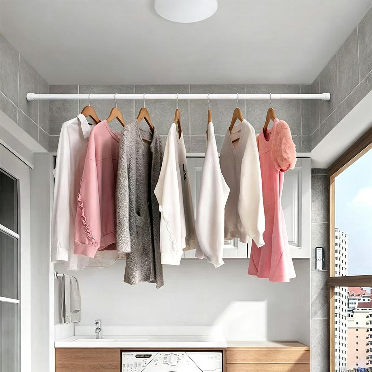 Tubo Extensible Para Cortina De Baño Barra Ajustable A Presión Sin Taladrar Soporte Multiusos Para Clóset Y Tendedero