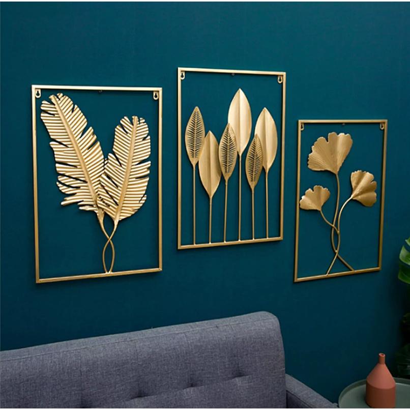 Top sale Metal Frame Wall Decor 40*60cm Square Leaf Art Gold Framed Leaves Nordic Style Decor For Home Living Room Decorative display wall