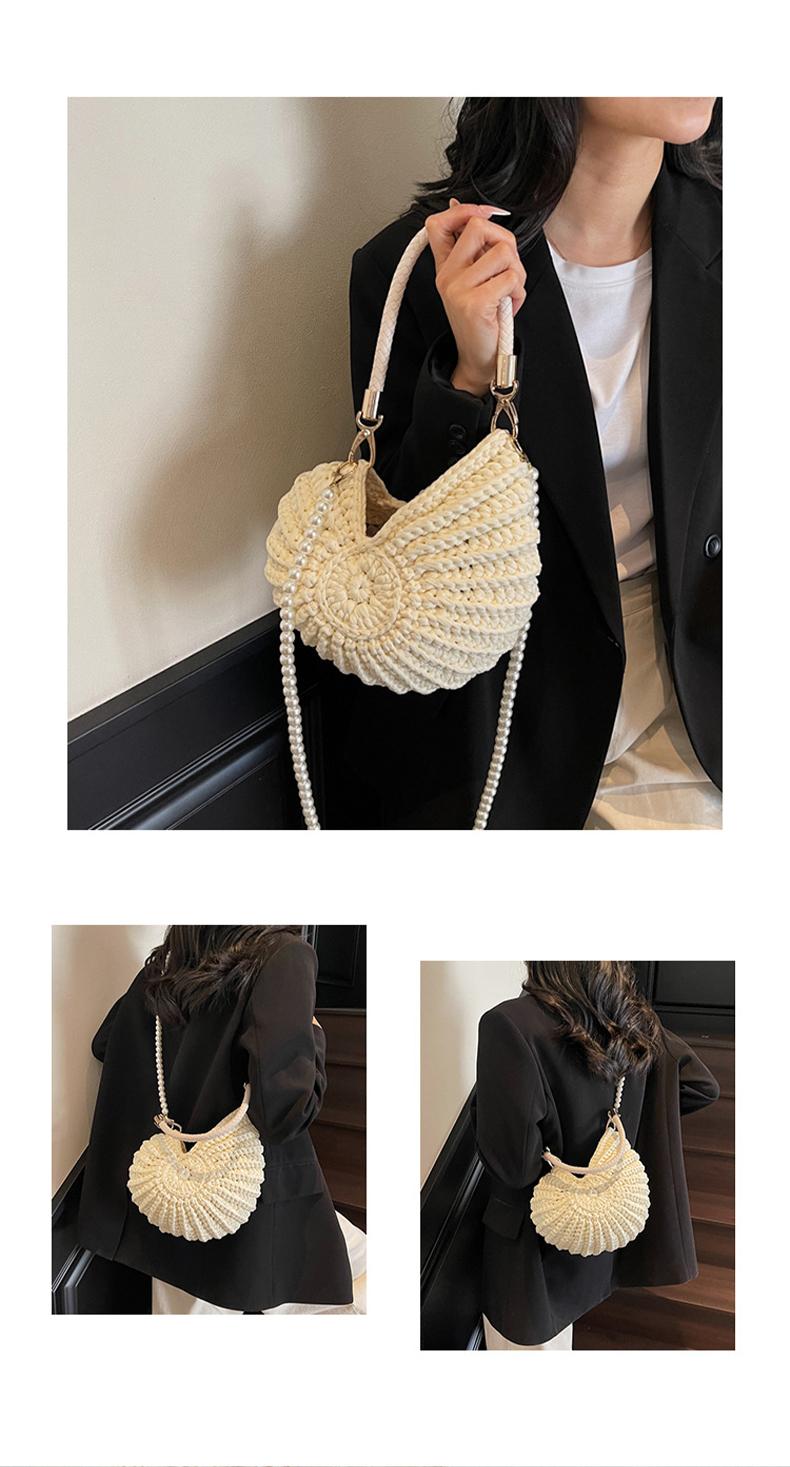 手工编织贝壳手提包女士珍珠肩带单肩斜挎优雅沙滩活动宴会包