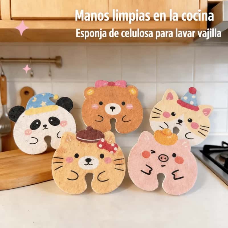 Pack 5 Esponjas De Celulosa Para Grifo Cocina Estropajo Pulpa De Madera Kawaii Lavar Trastes Y Platos Secado Rápido 5 Piezas