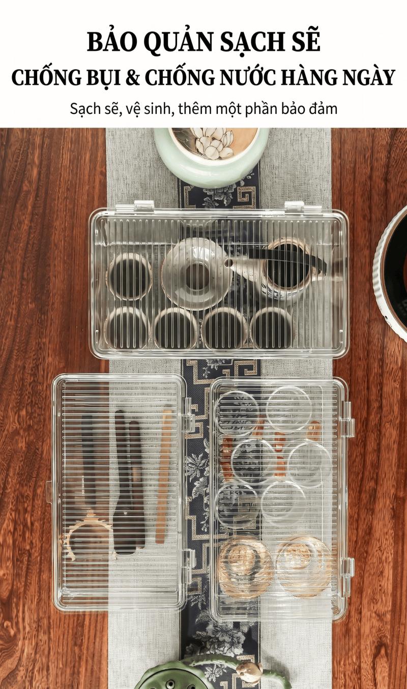 透明防尘杯具收纳盒 茶具酒杯置物架 多功能茶几托盘