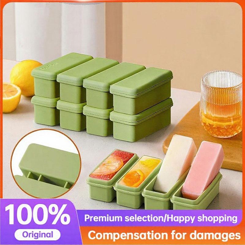 Essentials 4-grid Large Square Silicone Ice Cube Mold Easy To Remove Long Ice Cube Mold Green Color 100% Original