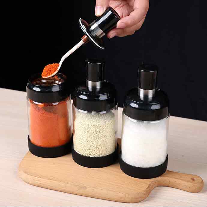 Cream Thickening Glass Seasoning Bottle Kitchen Seasoning Pot Spice Bottle Seasoning Jars with Spoon 250mL, salt glass shaker