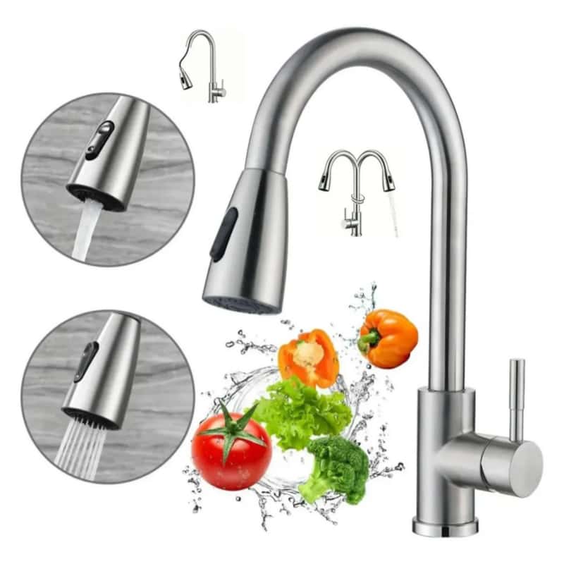 Llave Mezcladora Para Fregadero Cocina Monomando Extraíble Acero Inoxidable Grifo Para Tarja Giratorio 360 Con 2 Modos