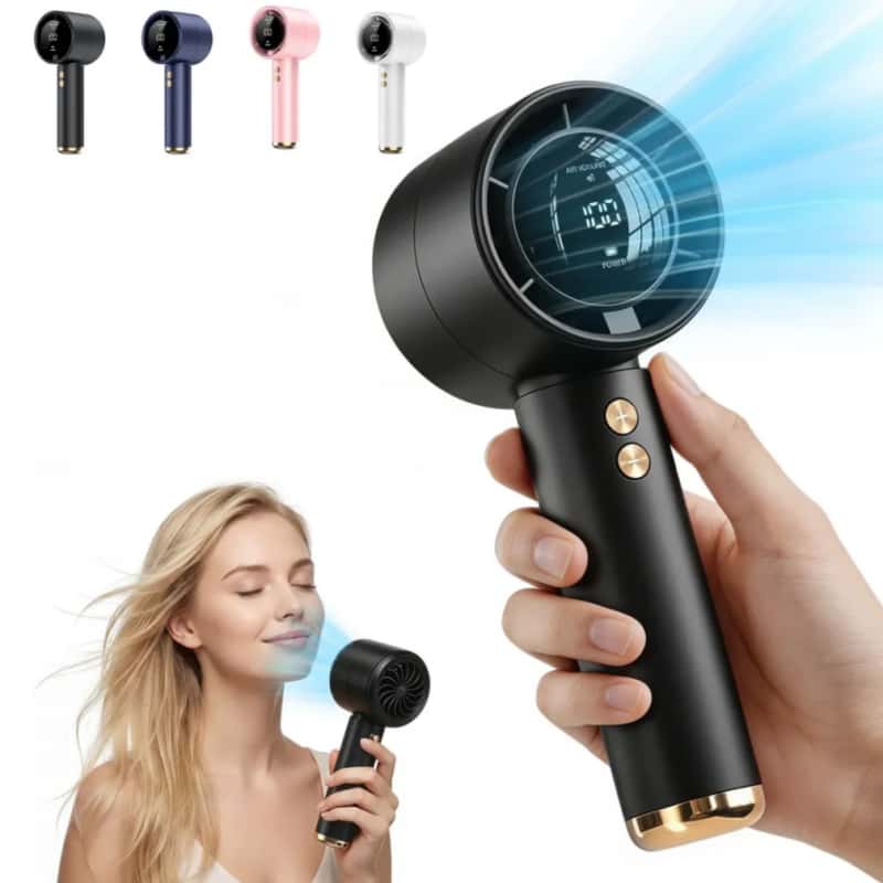 Ventilador De Mano Portátil De Turbina Alta Velocidad Con 100 Niveles Pantalla Digital Batería Recargable De 5000 mAh