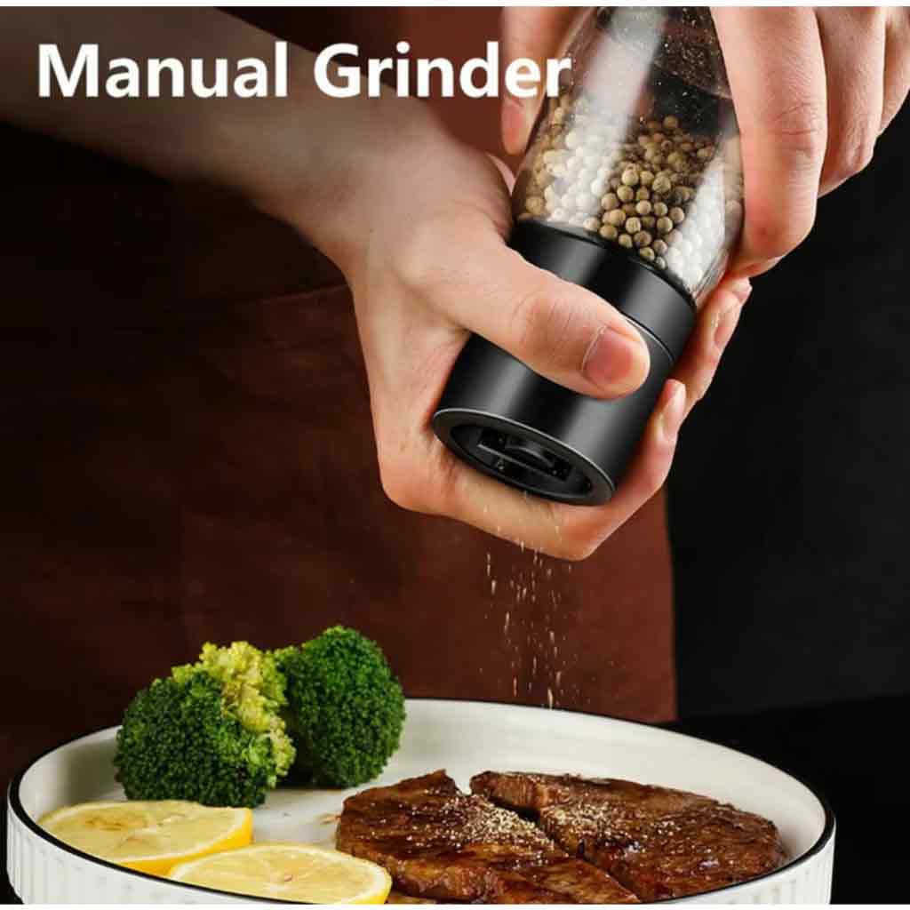手动玻璃胡椒研磨器 香料盐研磨瓶 调味罐 厨房用具 带透明盖和易握手柄 适用于厨房调料研磨