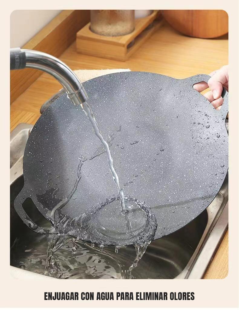 韩式烧烤盘 露营家用 不粘涂层烤肉盘 便携燃气灶用煎烤盘 烤肉铁板 户外野营烧烤