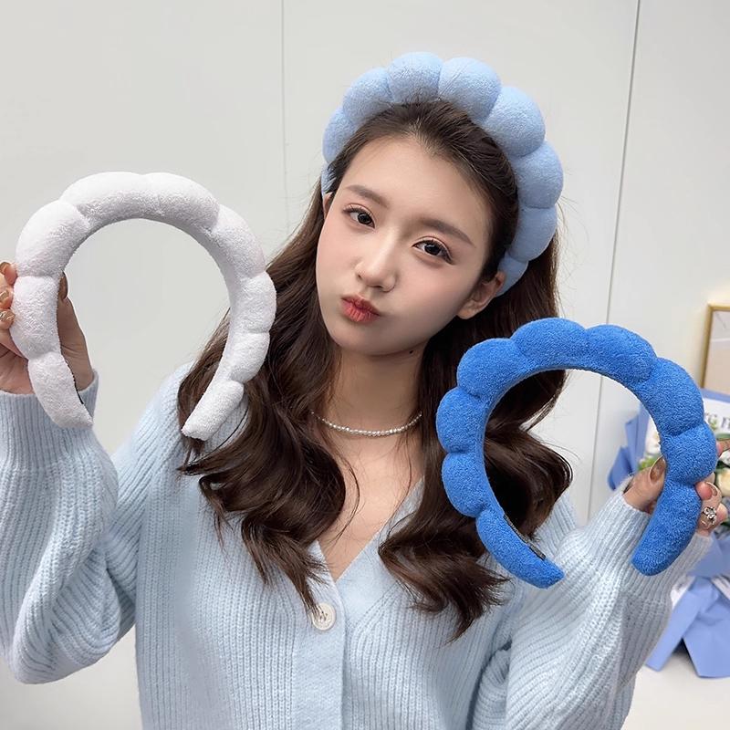 Cloud-Shaped Headband, 5 Colors (Blue, White, Dark Blue), Soft Fluffy Fabric, Breathable Design, Fashion Style for Daily Hair