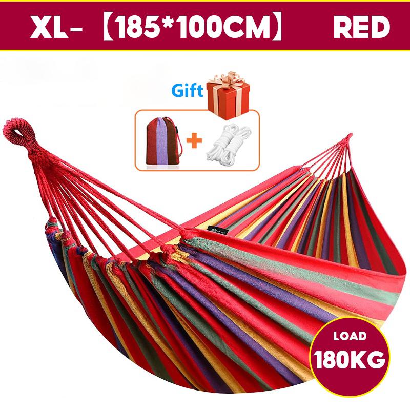 Outdoor Camping Portable Hammock Duyan with Cotton Rope and Storage Bag - Red Stripes/Blue Stripes - 1.9m x 1m - 190kg Load Bearing