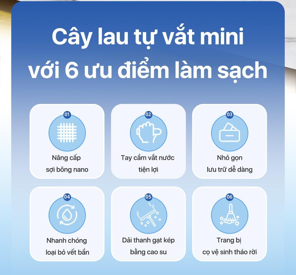 迷你免手洗拖把 桌面厨房卫生间车载清洁 带刮水器和可拆卸刷头 纳米棉升级款 拧水手柄
