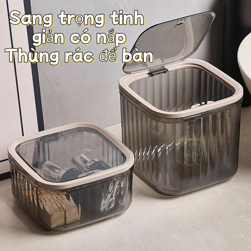 Thẩm Mỹ Bàn Học - Thùng Rác Trong Suốt Size Nhỏ Sang Trọng Tạo Cảm Giác Sạch Sẽ Cho Mọi Góc Nhà Có Nắp Tiện Lợi Thiết Kế Trong Suốt Kích Thước Nhỏ Gọn