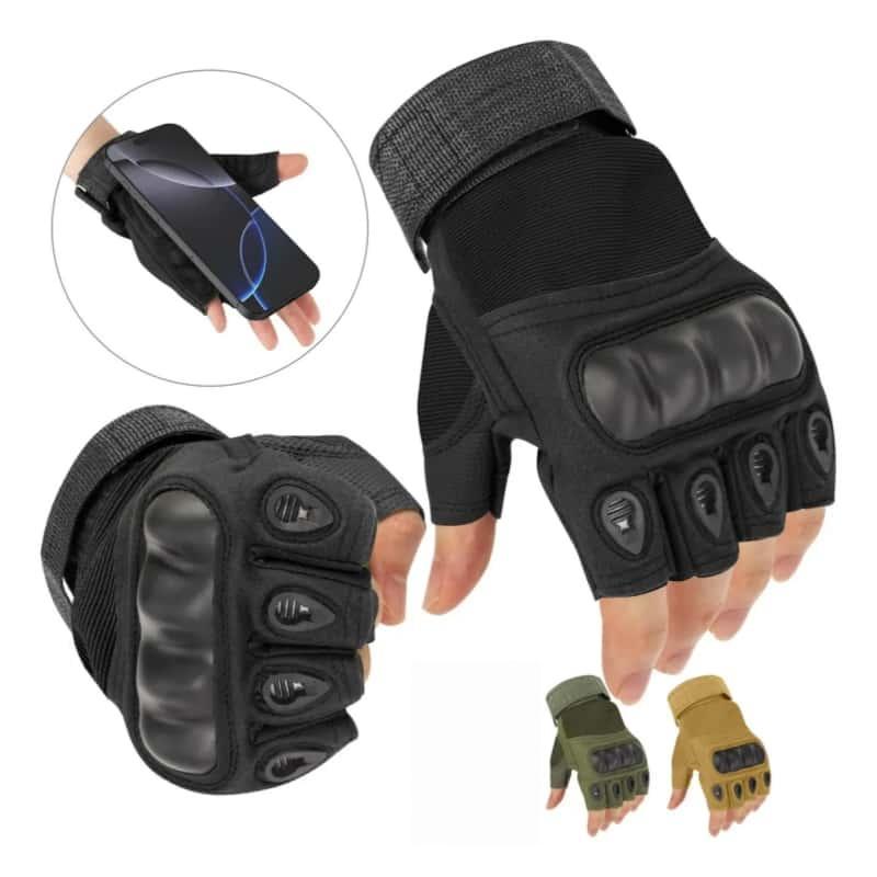 Guantes Tácticos De Medio Dedo Para Motocicleta Con Protección De Nudillos Antideslizantes Para Bici Ciclismo Y Gym
