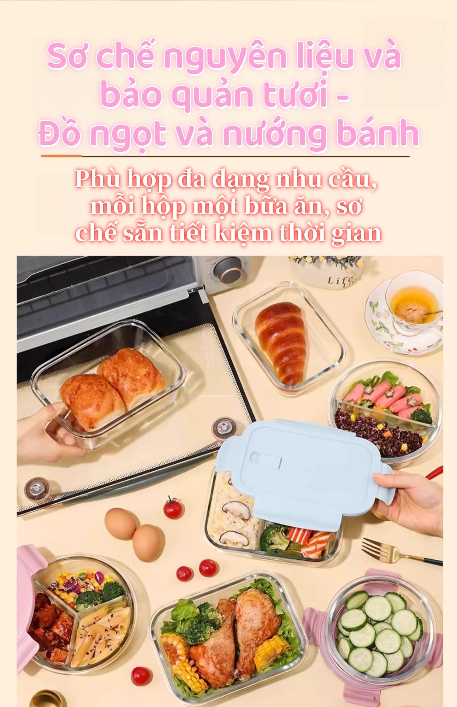 玻璃饭盒办公室三格分格耐热密封防漏适用于微波炉加热保鲜盒便当盒餐盒食物收纳容器带盖
