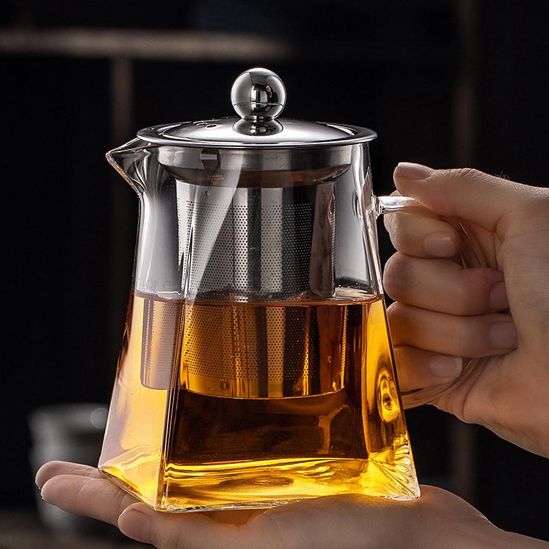 耐热玻璃过滤茶壶 内置不锈钢滤芯 快速泡茶 多功能花草茶壶 办公室 茶爱好者适用