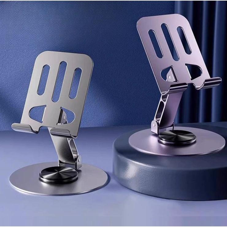 Phone Stand Foldable Portable with Durable Metal Legs, Smooth 360° Rotation for Movies & Video Calls Anywhere