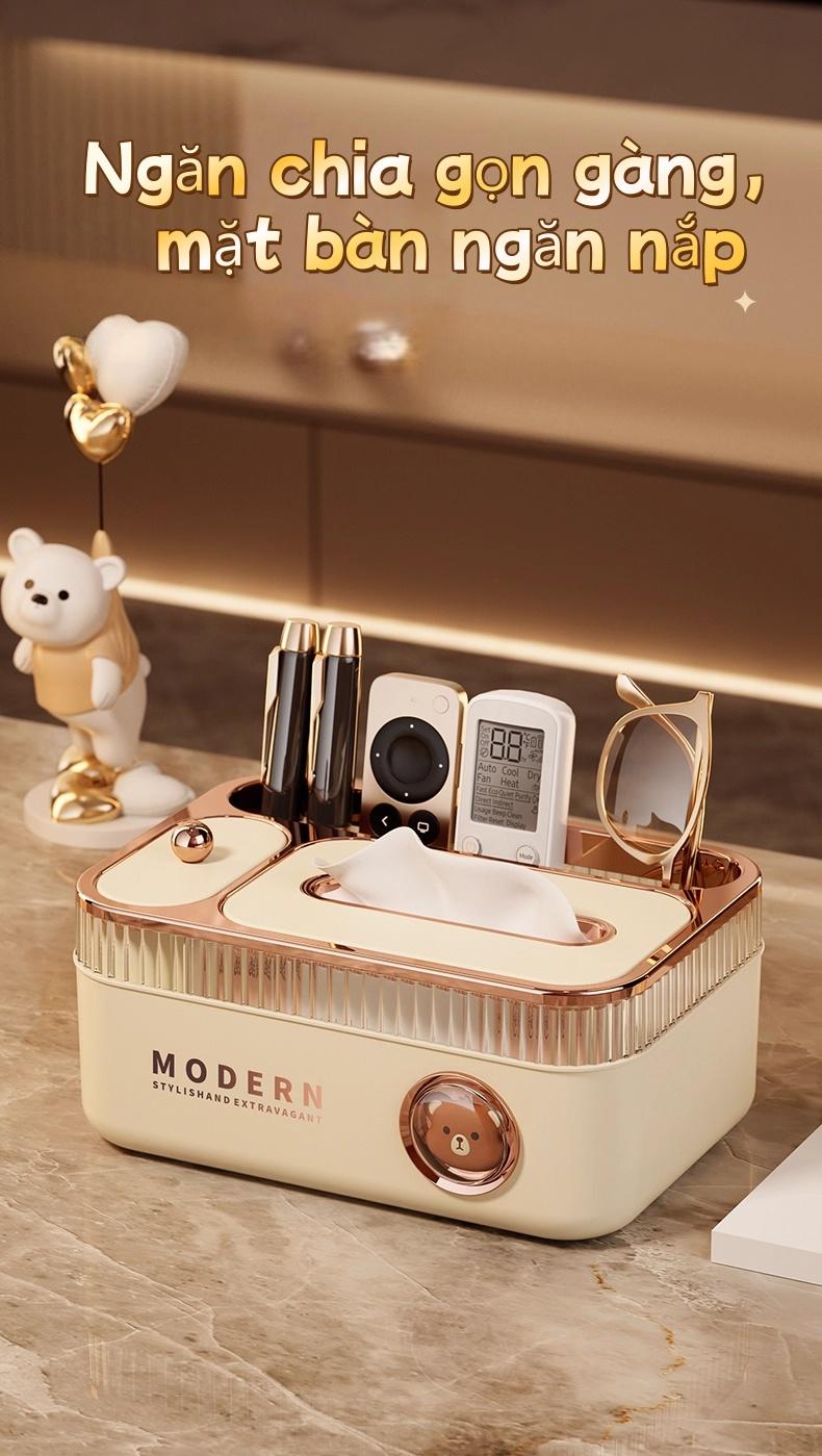 MODERN 多功能PP加厚纸巾盒 带弹簧防掉落 24x16.5x10.8cm 适用于办公桌卧室梳妆台