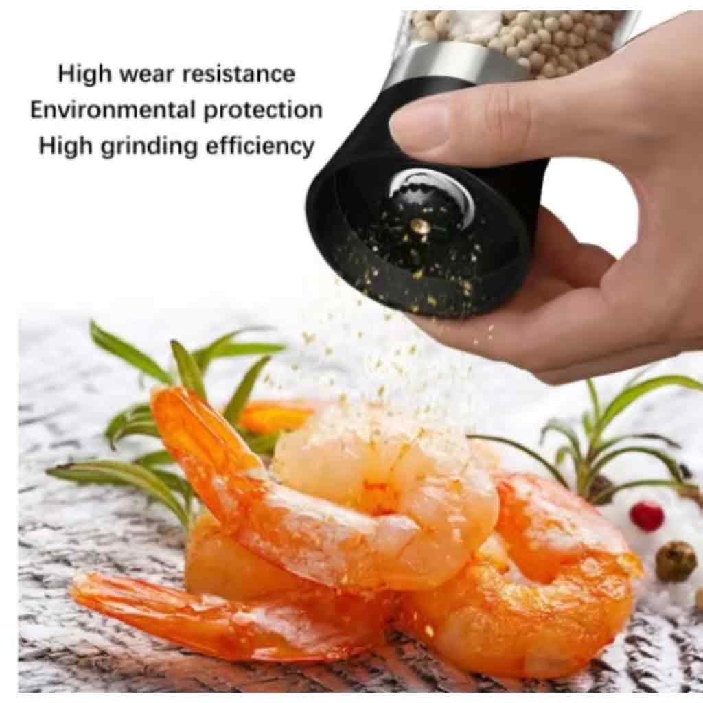 手动玻璃胡椒研磨器 香料盐研磨瓶 调味罐 厨房用具 带透明盖和易握手柄 适用于厨房调料研磨