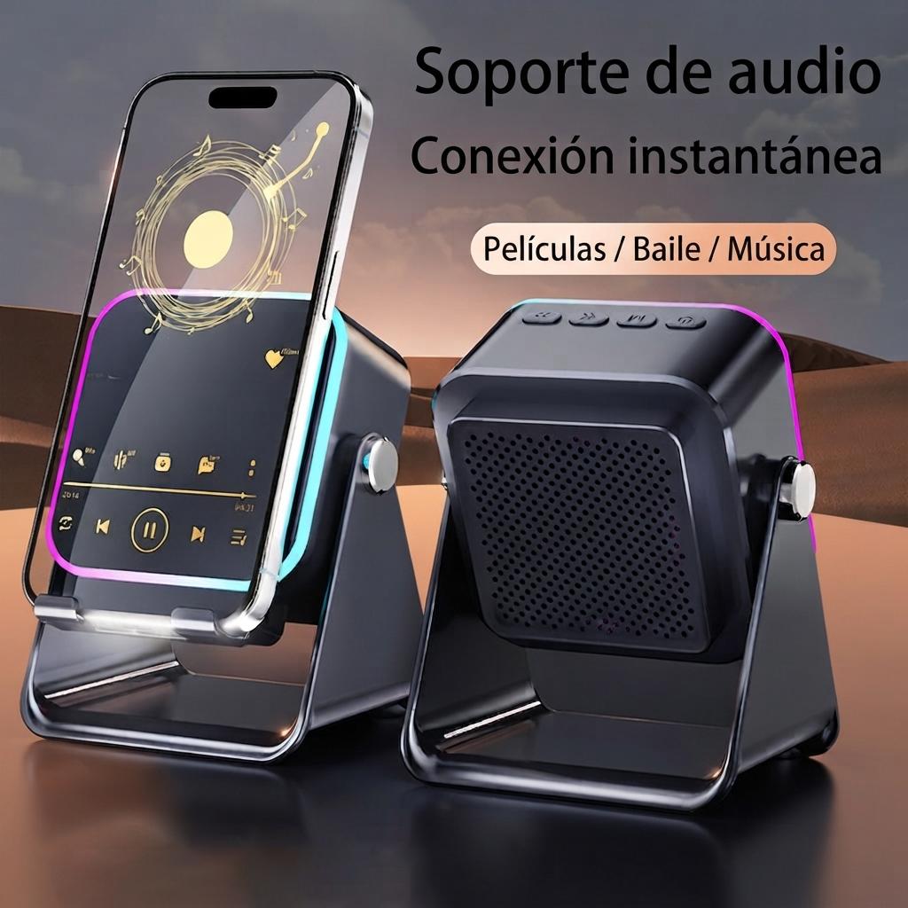 Altavoz Bluetooth 5 En 1 Con Cargador Inalámbrico Power Bank Soporte Para Celular Luz RGB Bocina Portátil Sonido Envolvente