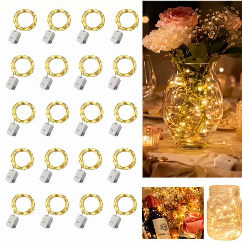 Paquete De 20 Luces De Hada LED De 2m Con Batería Incluida Serie De Alambre De Cobre Para Decoración Fiestas Y Bodas DIY