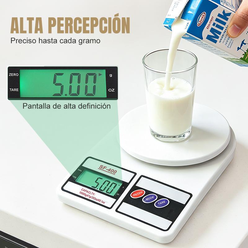 Báscula Gramera de Cocina Digital Alta Precisión 10kg x 1g con Función de Tara Pantalla LCD Clara para Repostería Porciones de Comida y Fitness