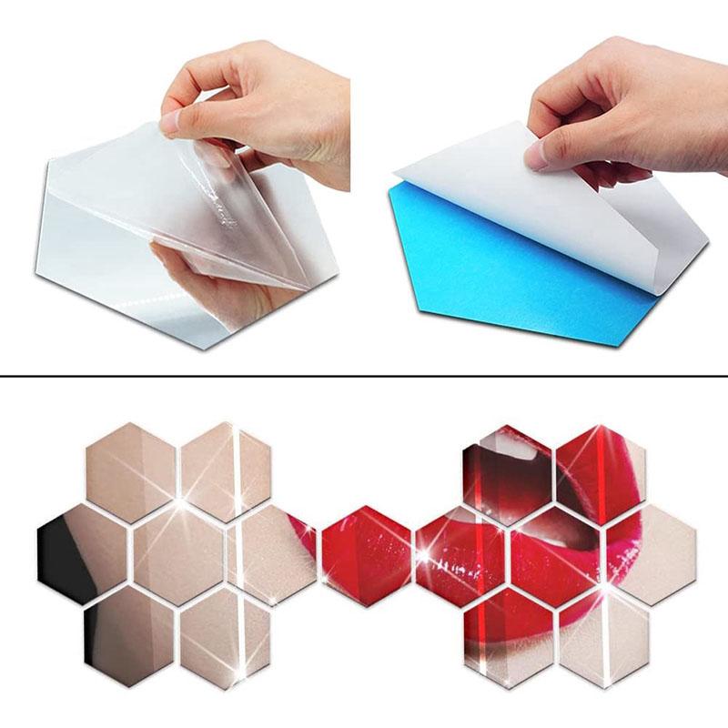 3D银色镜面几何六边形亚克力墙贴 1PC 7*8*4 cm 现代创意墙面装饰贴墙饰