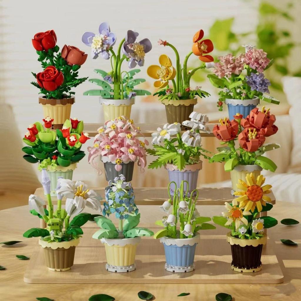 Preserved Flowers Building Blocks Potted Roses Sunflowers Model Decorations for Girls, Valentine's Day Gifts - Lily (510pcs) - Box, Decorative