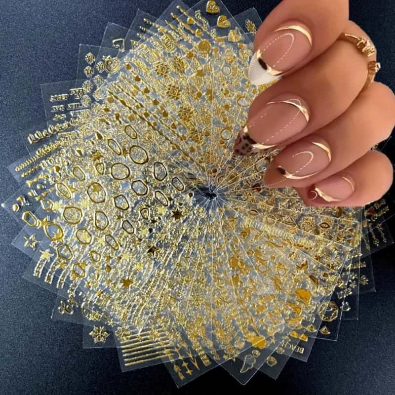 1000+ Stickers Para Uñas 3D Pegatinas Nail Art Diseños Dorados Holográficos Flores Y Kawaii Autoadhesivas Gelish Acrílico