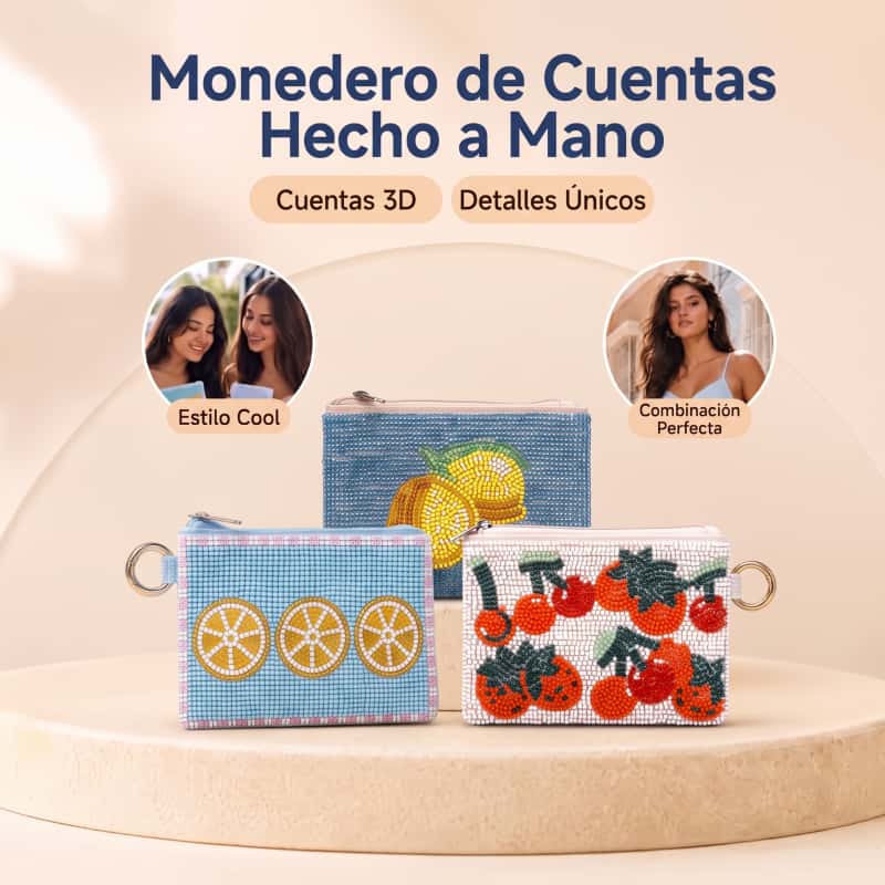 Monedero De Cuentas Hecho A Mano Con Cierre Y Llavero Mini Cartera Con Diseño De Frutas Tarjetero Portátil Para Mujer Y Niña