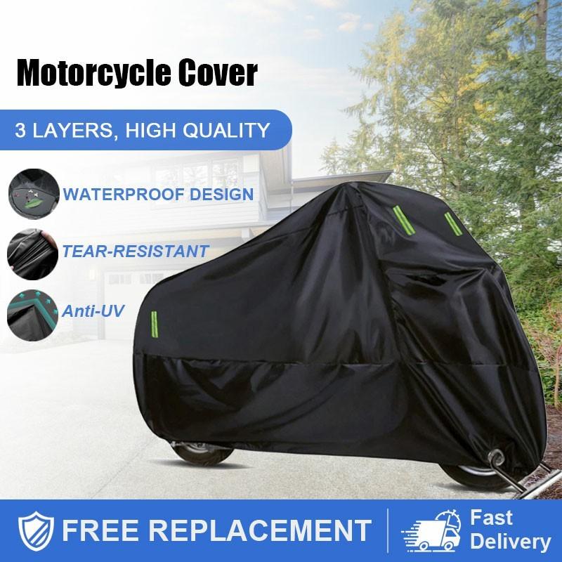 [COD] 3 Layers Motorcycle Cover Waterproof Heavy Duty Motor Cover Anti-UV Dustproof Universal Motorbike Sunshade